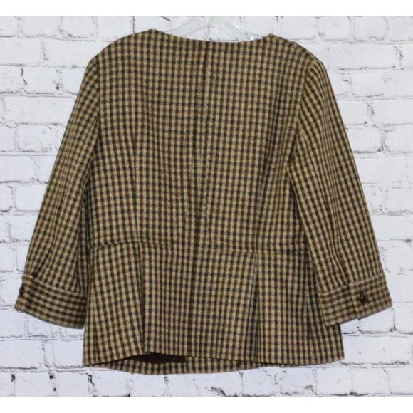 TALBOTS Designer Peplum Houndstooth Plaid Equestrian Style Blazer Jacket 12P - Picture 3 of 7